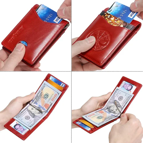 Vista 6 de IRON SPIDER Carteras para hombre con pantera de personaje de superhéroe, barrera RFID, ultrafina doble pliegue de cuero minimalista bolsillo frontal