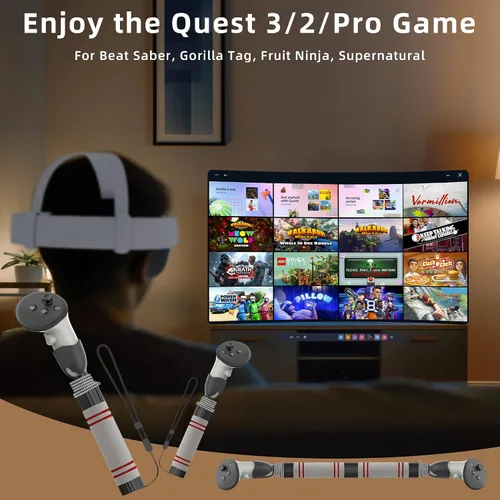Vista 3 de IGRL Handle Attachments Compatible with Meta Quest 3 Oculus Quest 2 Controller Accessories, Dual Handles Extension Grips for VRMR Games Golf Club