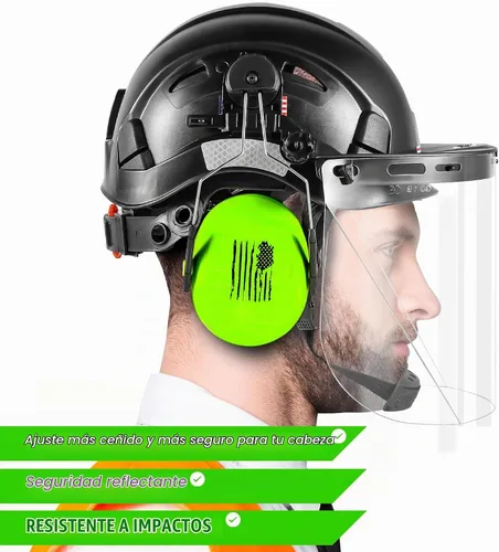 Vista 5 de Casco de Seguridad Forestal para Motosierra con Visera Completa de Policarbonato Transparente y Orejeras 3 en 1 Casco Duro Forestal Protector facial