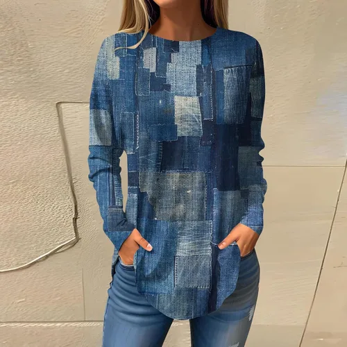 Vista 2 de Camisetas tipo túnica para mujer, manga larga, para llevar con leggings, sudaderas casuales, tallas grandes, camisas gráficas bohemias