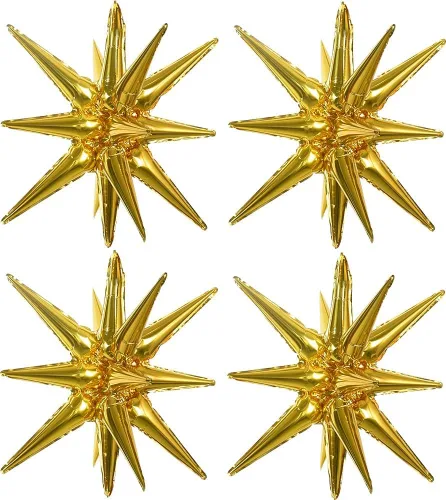 Vista 59 de TONIFUL 4 globos 4D enormes de estrella negra de 22 pulgadas, globos de aluminio de Mylar de estrella explosión para suministros de fiesta, telón