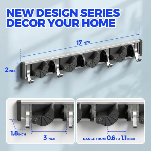 Vista 6 de Holikme Soporte para Escobas y Fregonas de Pared, Organizador de Metal para Despensa y Almacenamiento, Organizador de Herramientas de Cocina