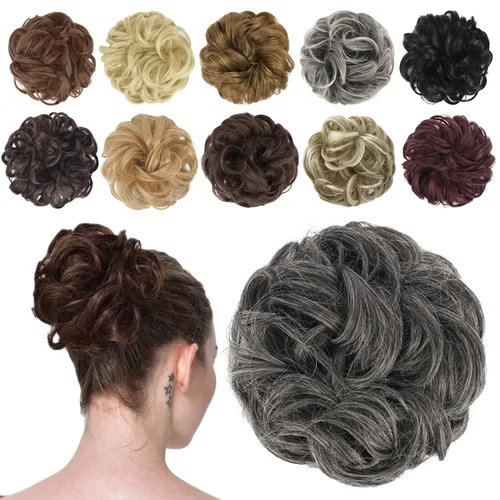 Vista 43 de FESHFEN Pieza de Cabello de Moño Desordenado - Extensiones de Coleteros de Moño de Cabello Ondulado Rizado Elástico Postizos Sintéticos para Mujeres