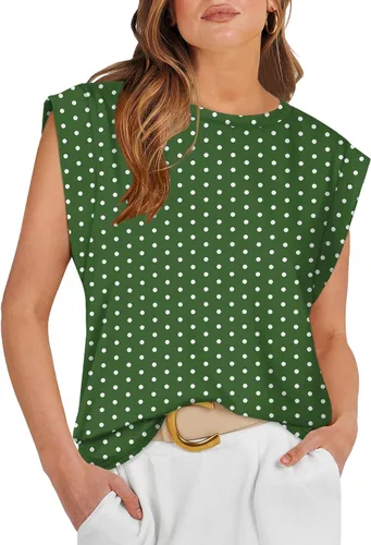 Vista 34 de WIHOLL Camisetas de mangas casquillo para mujer, camisetas básicas de verano, camisetas informales sin mangas, ajuste holgado, a la moda D - Raya
