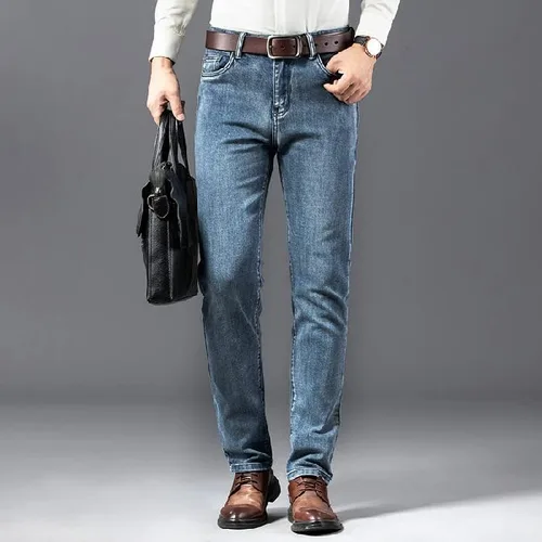 Vista 2 de JANTTAWEAR Vaqueros rectos regulares para hombre, jeans elásticos rasgados