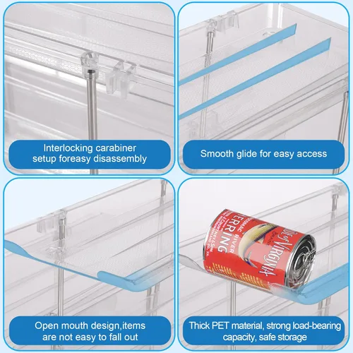 Vista 5 de cjc Organizador de latas para despensa, 3 juegos de 3 niveles organizador de latas para refrigerador, organizadores automáticos transparentes