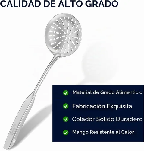 Vista 7 de Espumadero con ranuras, [Inoxidable, Formación Integral, Duradero] Newness Cucharón con mango ergonómico al vacío de acero inoxidable 304, diseño