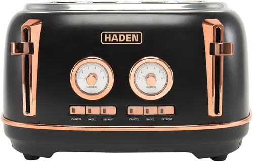 Vista 14 de Haden Dorset - Tostadora de acero inoxidable de 2 rebanadas de ranura ancha con control de tostado ajustable y pies antideslizantes, color negro