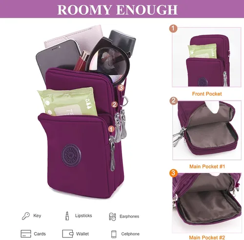 Vista 5 de WITERY Bolso cruzado de nailon impermeable para teléfono celular, monedero para teléfono inteligente para mujer
