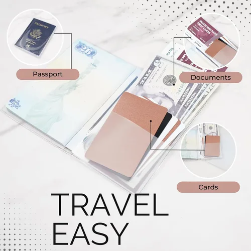 Vista 2 de Funda transparente para pasaporte (paquete de 6) – Protector de pasaporte con ranuras para tarjetas y boletos, soporte de plástico impermeable
