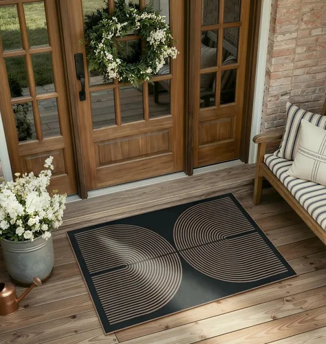 Vista 115 de Lahome Tapetes geométricos para puerta de interior para entrada, alfombra antideslizante lavable de 2 x 3 negro / neutro