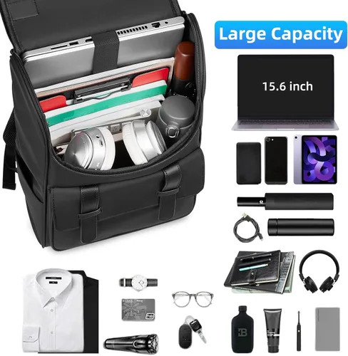 Vista 4 de Mochila vintage para laptop para hombres y mujeres, mochila de viaje de 15.6 pulgadas, mochilas impermeables de negocios y universidades, mochilas