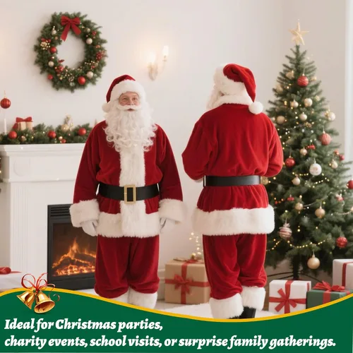 Vista 6 de Santa Claus Costume for Men Christmas Santa Suit Rde- 9 piezas