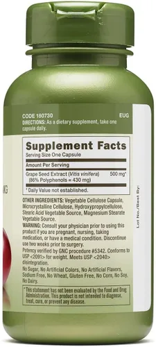 Vista 2 de GNC Herbal Plus Extracto de semilla de uva suplemento de 500 mg, extra fuerte, vegetariano, 60 porciones