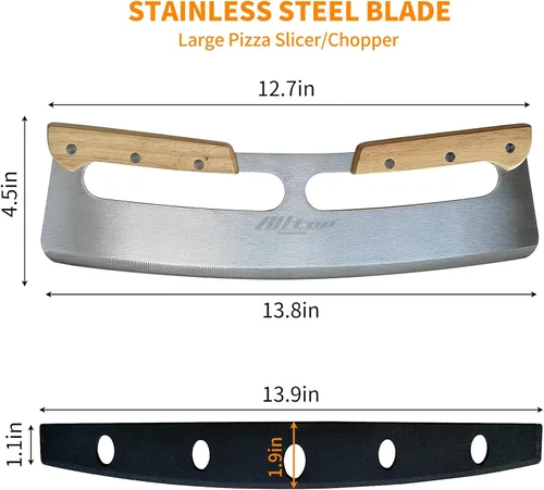 Vista 2 de ALLTOP Cortador de Pizza Basculante, Cuchillo de Hoja de Acero Inoxidable con Doble Mango de Madera y Cubierta de Plástico, Rebanadora/Picadora