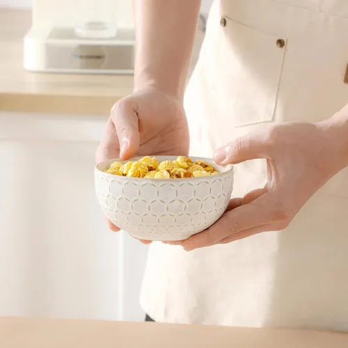 Vista 6 de MALACASA Tazones Pequeños, Tazón para Helado de 14 Onzas, Juego de 4 Tazones de Gres para Postre con Relieve para Aperitivos, Papas Fritas, Frutas