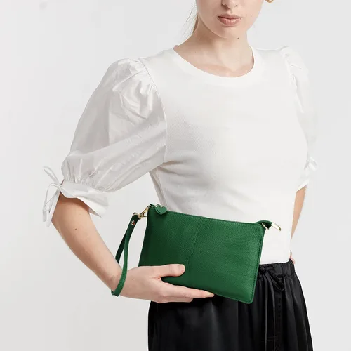 Vista 3 de Uromee Cartera de mano para mujer, de piel auténtica, con cadena de hombro desmontable