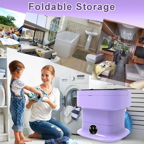 Vista 5 de Mini lavadora portátil, 16L mejorada lavadora y secadora plegable combinada con centrifugado, pequeña lavadora plegable para ropa de bebé, ropa