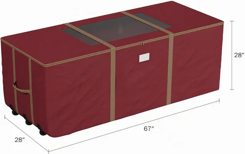 Vista 2 de Bolsa de almacenamiento para árbol de Navidad con ruedas - Bolsas de almacenamiento resistentes para árboles artificiales de 3.7 m, decoración Rojo