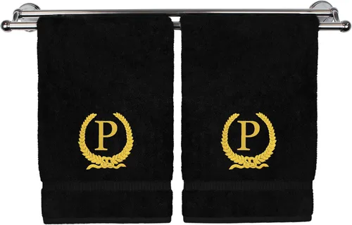 Vista 31 de Toalla de mano con monograma, regalo personalizado, 16 x 30 pulgadas, letra blanca bordada con diseño de corona en toalla negra, extra absorbente