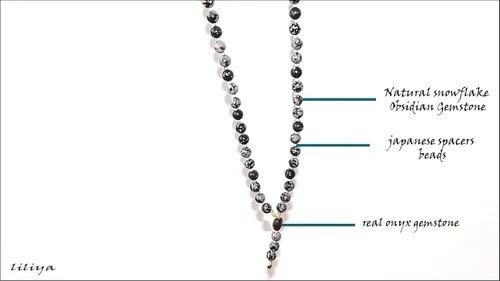 Vista 8 de Liliya Jewelry Collar de obsidiana de copo de nieve para hombre, piedra preciosa natural Y Lariat, amuleto de mano con protección de cristal