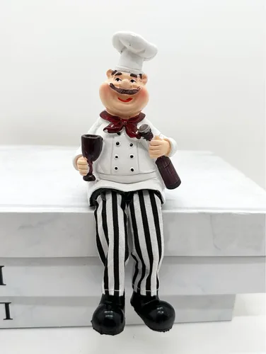 Vista 4 de KiaoTime Juego de 2 figuras de chef para decoración de cocina del hogar, pan y vino con patas colgantes, estatua para estantes de cocina, armario