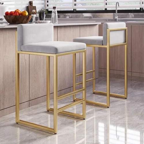 Vista 4 de GIZNXBA Taburetes de bar sin brazos de 25.6 pulgadas para encimera de cocina con respaldo, taburetes de bar tapizados modernos de terciopelo, /blanco