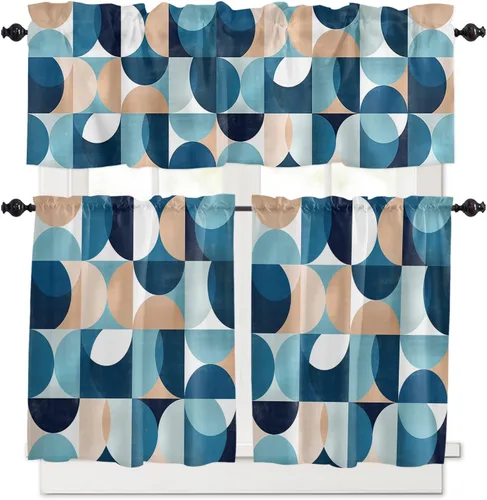 Vista 66 de Cortinas de cocina de Navidad, cenefa semitransparente ajustable con lazo, muñeco de nieve, copo de nieve, bolsillo para barra, tratamiento