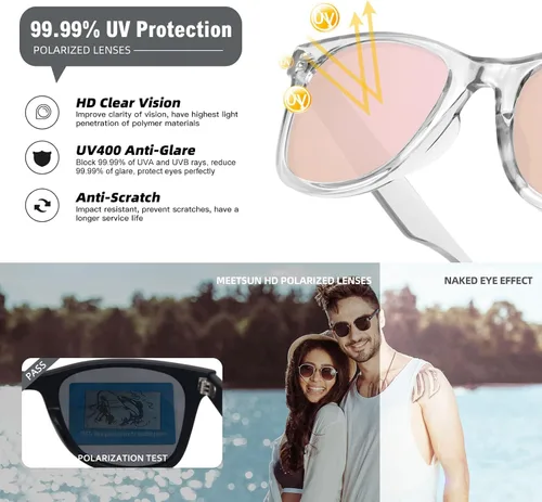Vista 6 de MEETSUN Polarized Sunglasses for Women Men Classic Retro Square Frame Driving Sun Glasses UV Protection