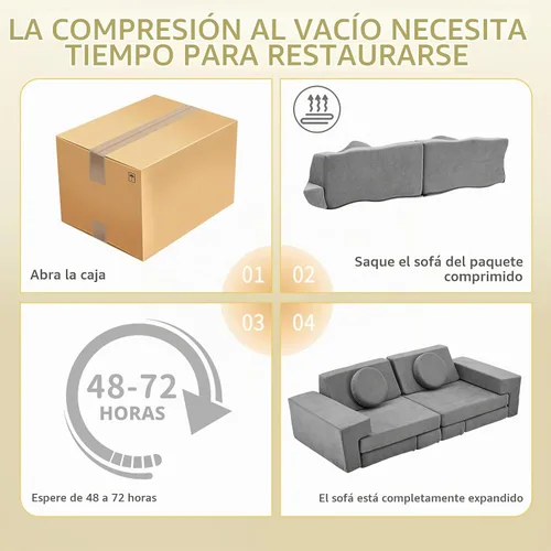 Vista 6 de Karl home Sofá infantil de 14 piezas, sofá modular de espuma para niños, color gris
