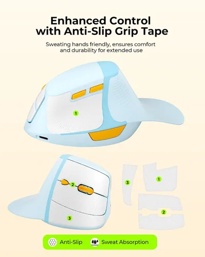 Vista 5 de Seenda MOE302 - Mouse ergonómico vertical con reposamanos, mouse inalámbrico recargable para aliviar el dolor de muñeca, acceso directo de Azul