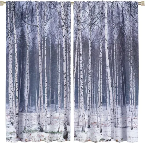 Vista 35 de Cortinas de abedul para sala de estar, niebla matutina en otoño, decoración del hogar, 42 x 45 pulgadas de largo