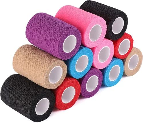 Vista 9 de Paquete de 12 vendajes autoadhesivos de 3 pulgadas x 5 yardas, vendajes cohesivos autoadhesivos para primeros auxilios, para esguinces de tobillo