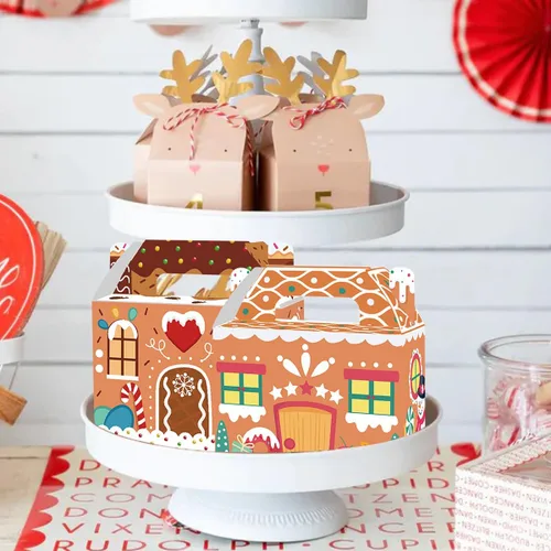 Vista 7 de Paquete de 24 cajas de regalo de fiesta de Navidad, 3D de pan de jengibre con impresión de Navidad para la casa, cajas de regalo para Navidad