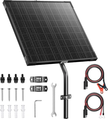 Vista 8 de Voltset Cargador de batería solar de 10 W 12 V y mantenedor con controlador de carga MPPT integrado, soporte de montaje ajustable, cargador solar