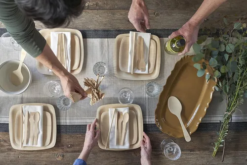 Vista 8 de Bambu, Platos cuadrados desechables de bambú de 11 pulgadas, orgánicos, biodegradables y ecológicos, platos para fiestas, bodas y eventos, ideales