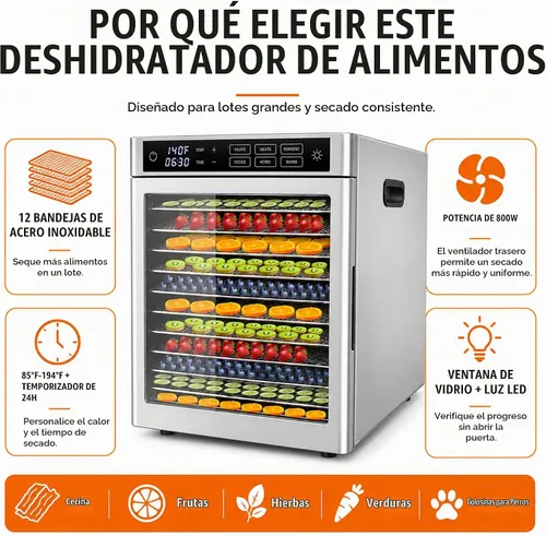 Vista 3 de Deshidratador comercial de alimentos Wutfly de 12 bandejas