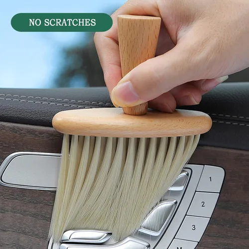 Vista 4 de Cepillo de limpieza ultra suave para el interior del automóvil, para quitar el polvo y limpiar profundamente, mango de madera, paquete de 2 A+B_2