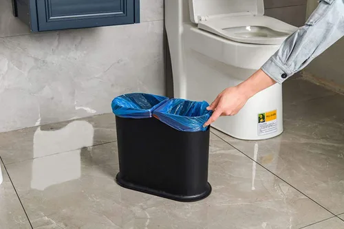 Vista 6 de KLGO Basurero de plástico delgado de 10 litros con tapa, canasta de basura de doble barril de 2.4 galones, contenedor de basura rectangular