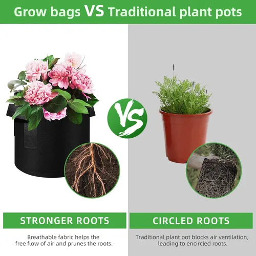 Vista 4 de Paquete de 12 bolsas de cultivo de plantas de 3 galones, macetas de tela no tejida gruesa con asas, bolsas para macetas de verduras, macetas de tela