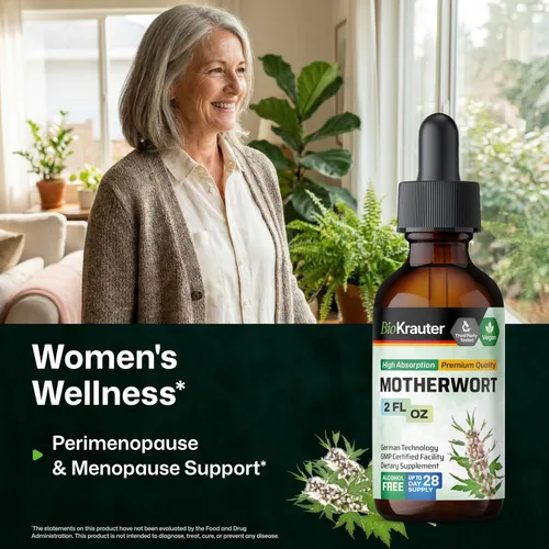 Vista 2 de BIO KRAUTER® Suplementos de perimenopausia y menopausia para mujeres* - Tintura vegana de agripalma de 2 onzas líquidas Suministro de 28 días