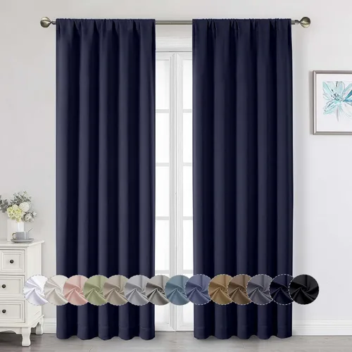 Vista 74 de Cortinas opacas para dormitorio, sala de estar, juego de 2 paneles de 54 pulgadas de largo, cortinas de oscurecimiento de habitación con aislamiento