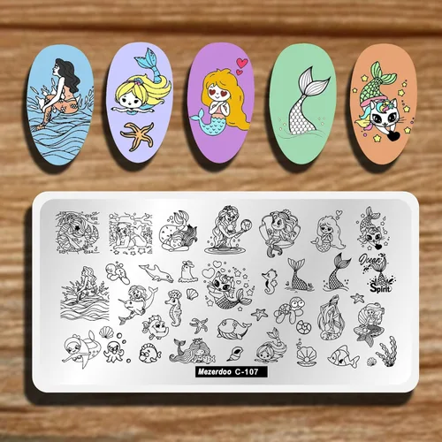 Vista 7 de Placas de sello de uñas de dinosaurios alienígenas, placa de estampación de uñas de estrella, luna, unicornio, gato, caballo, animales de dibujos