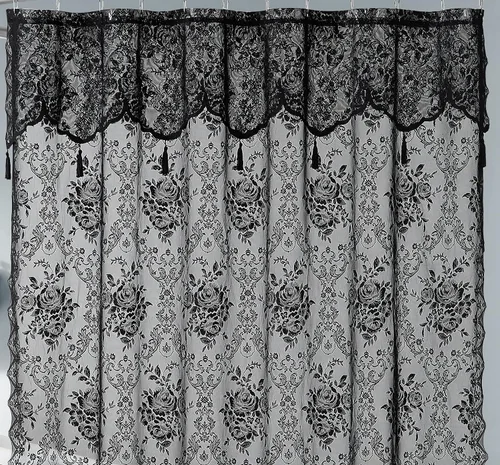 Vista 5 de Warm Home Designs Cortina de ducha negra con cenefa. LA Black 36 Negro