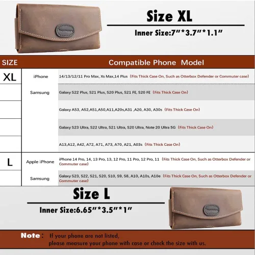 Vista 5 de Tallywave Funda de cuero para teléfono con clip para cinturón para Galaxy S23, iPhone 14, 14 Pro, bolsa de cuero con doble bolsillo para teléfono
