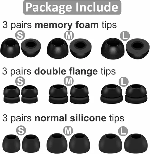 Vista 3 de Kit de 9 pares de almohadillas compatibles con Beats Studio Buds +, doble brida de silicona y puntas de espuma viscoelástica, S/M/L de repuesto