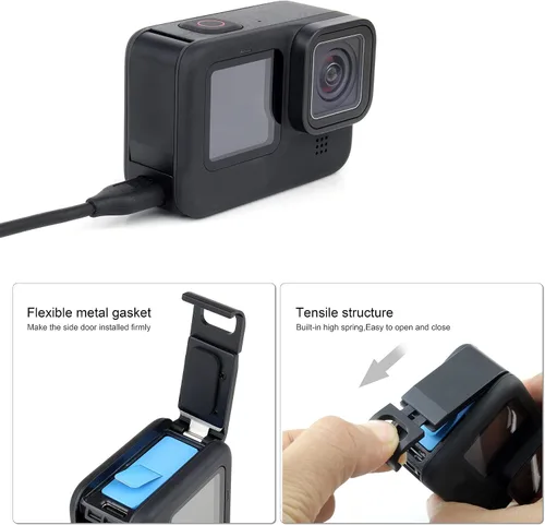 Vista 5 de GEPULY Carcasa de esqueleto con protección lateral abierta con USB de aluminio Pass Through Cubierta de puerta lateral para GoPro Hero 9 10 11 12 13