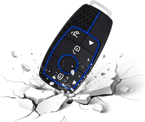 Vista 7 de ELOHEI Funda para llavero de protección de 360° de TPU suave premium para Mercedes Benz E Línea azul y negra