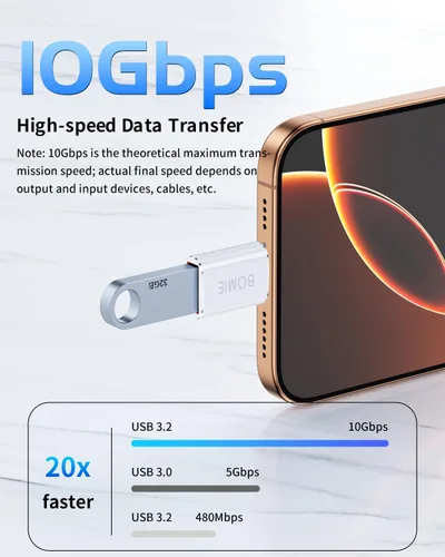 Vista 3 de BOMIE Paquete de 2 adaptadores USB C a USB, transferencia de datos de 100 W, carga rápida de 100 W, adaptador OTG tipo C macho a USB 3.2 hembra