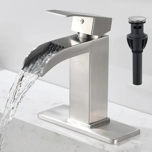 Vista 9 de Grifo de baño cascada negro – Grifo de lavabo de baño de una sola manija negro mate de 1 o 3 agujeros Grifo de tocador sólido de un solo orificio